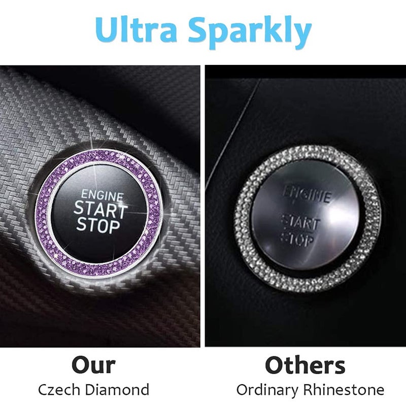 ToBeQueen Purple Car Bling Ring  Diamond Rhinestone Push Start Emblem Sticker  Interior Crystal Car Decor Bling Car Accessories(Purple) - Image 3
